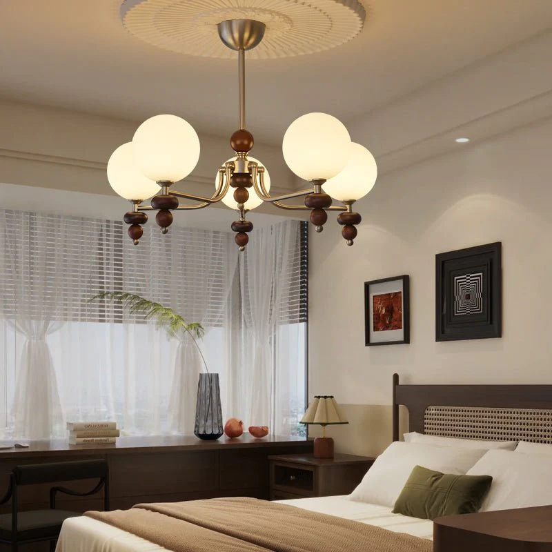 Cemarus Traditional Sphere Walnut Wood Glass Chandelier - Image 12