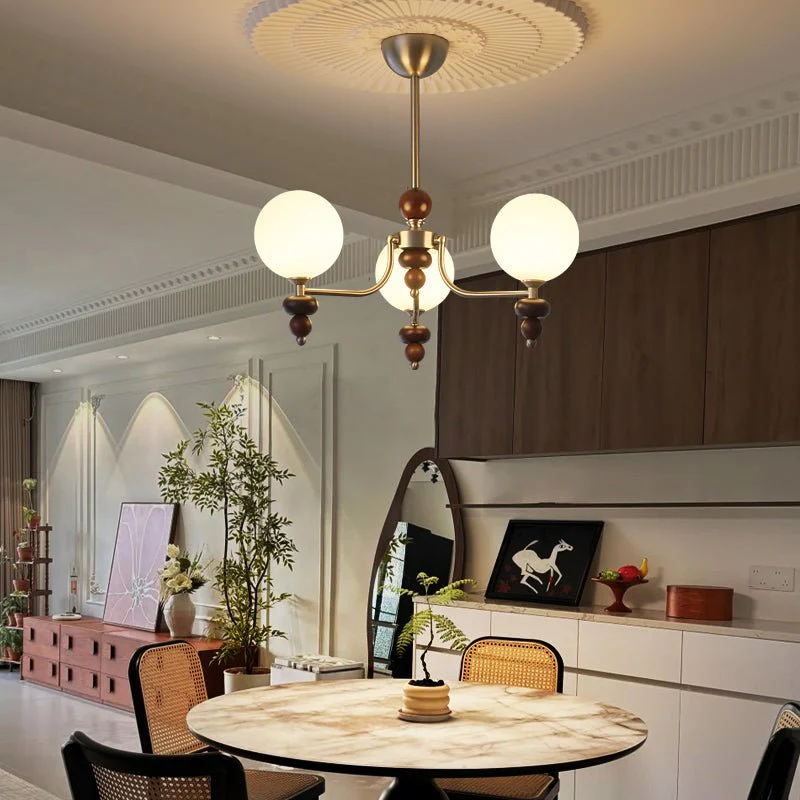 Cemarus Traditional Sphere Walnut Wood Glass Chandelier - Image 13