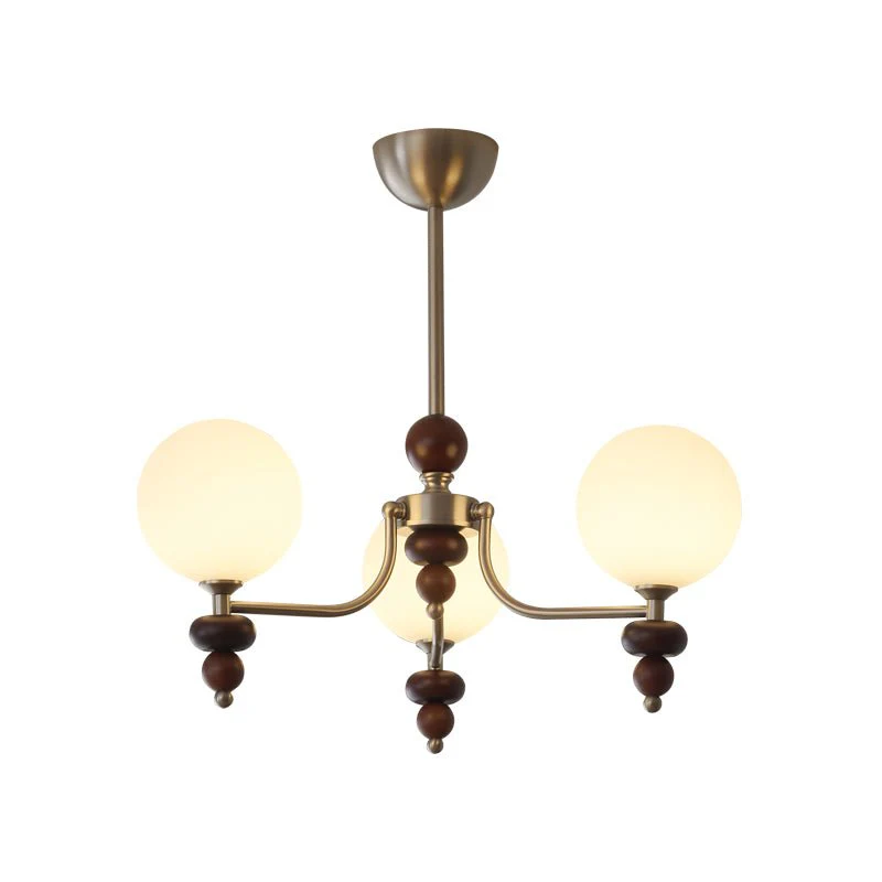 Cemarus Traditional Sphere Walnut Wood Glass Chandelier - Image 15