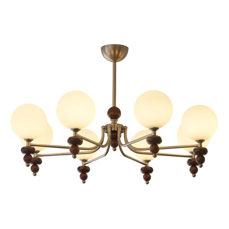 Cemarus Traditional Sphere Walnut Wood Glass Chandelier - Image 2