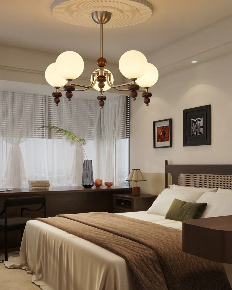 Cemarus Traditional Sphere Walnut Wood Glass Chandelier - Image 8