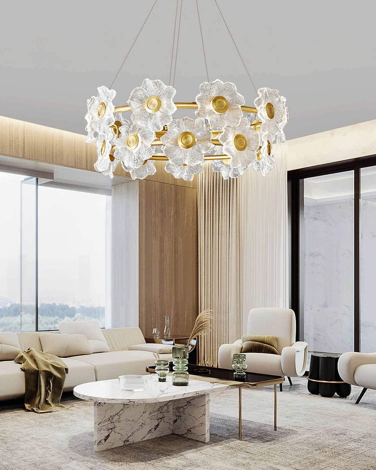 Cemirel Unique Flower Brass Glass Chandelier - Image 11