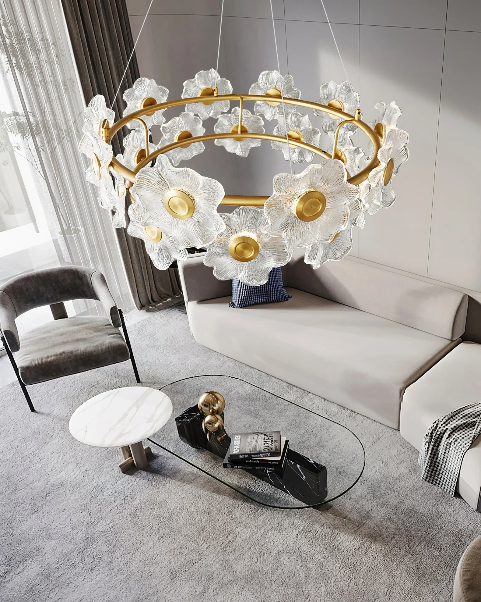 Cemirel Unique Flower Brass Glass Chandelier - Image 12
