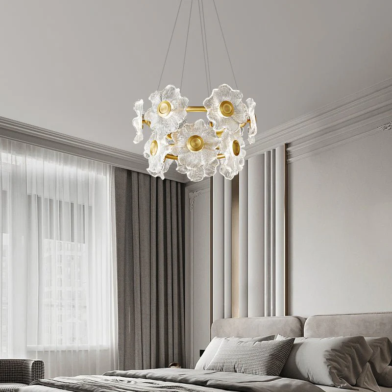 Cemirel Unique Flower Brass Glass Chandelier - Image 3
