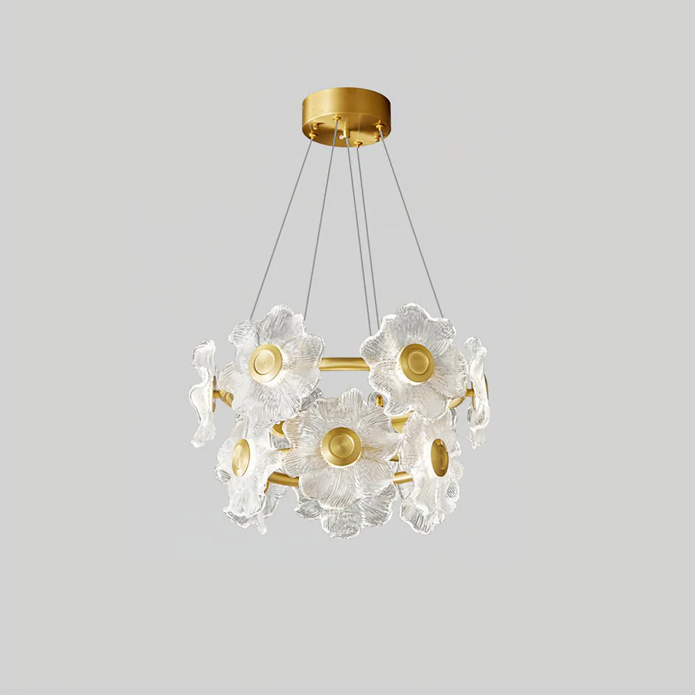 Cemirel Unique Flower Brass Glass Chandelier - Image 8