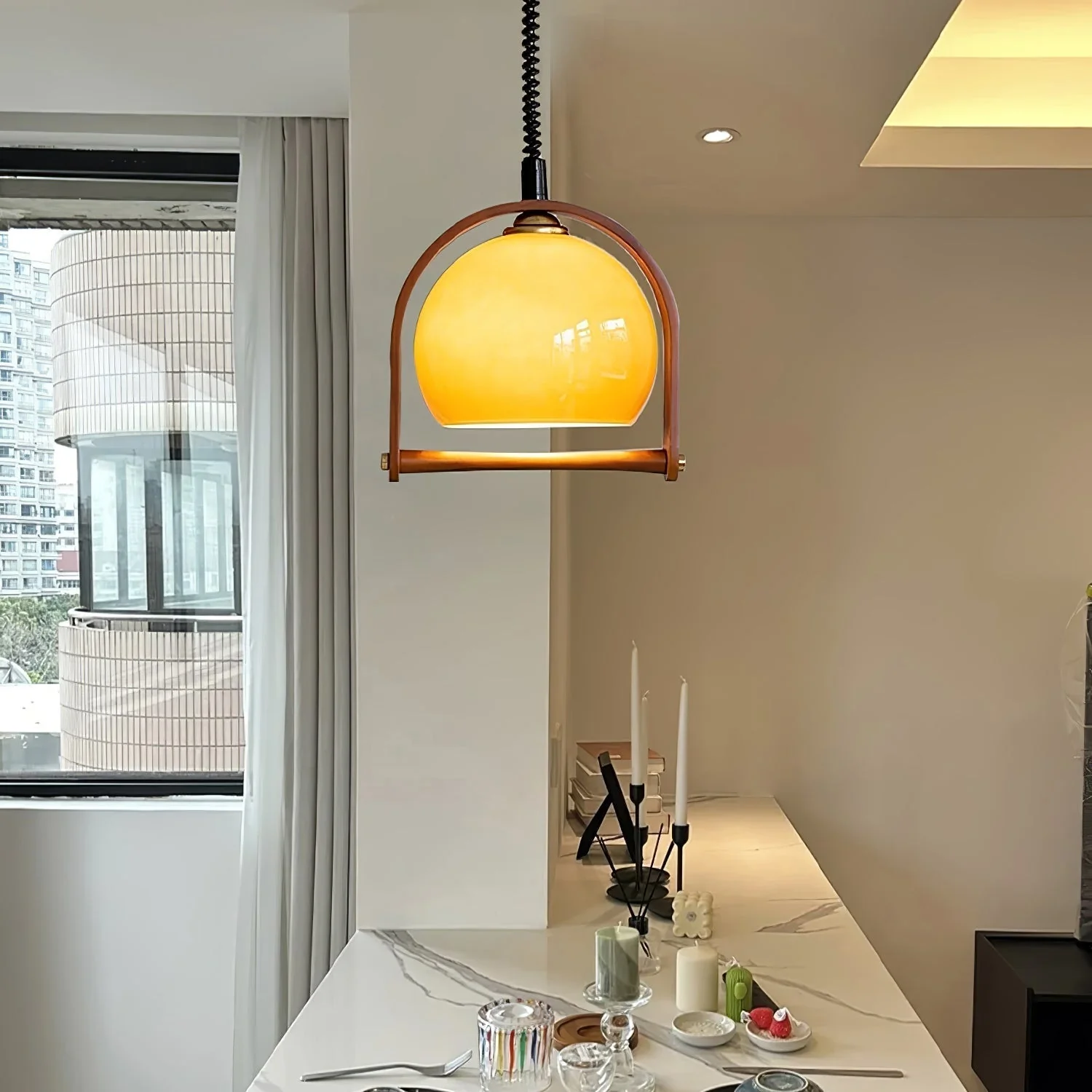 Cesilarae Premium Nordic Art Glass Wood Pendant Lamp - Image 14