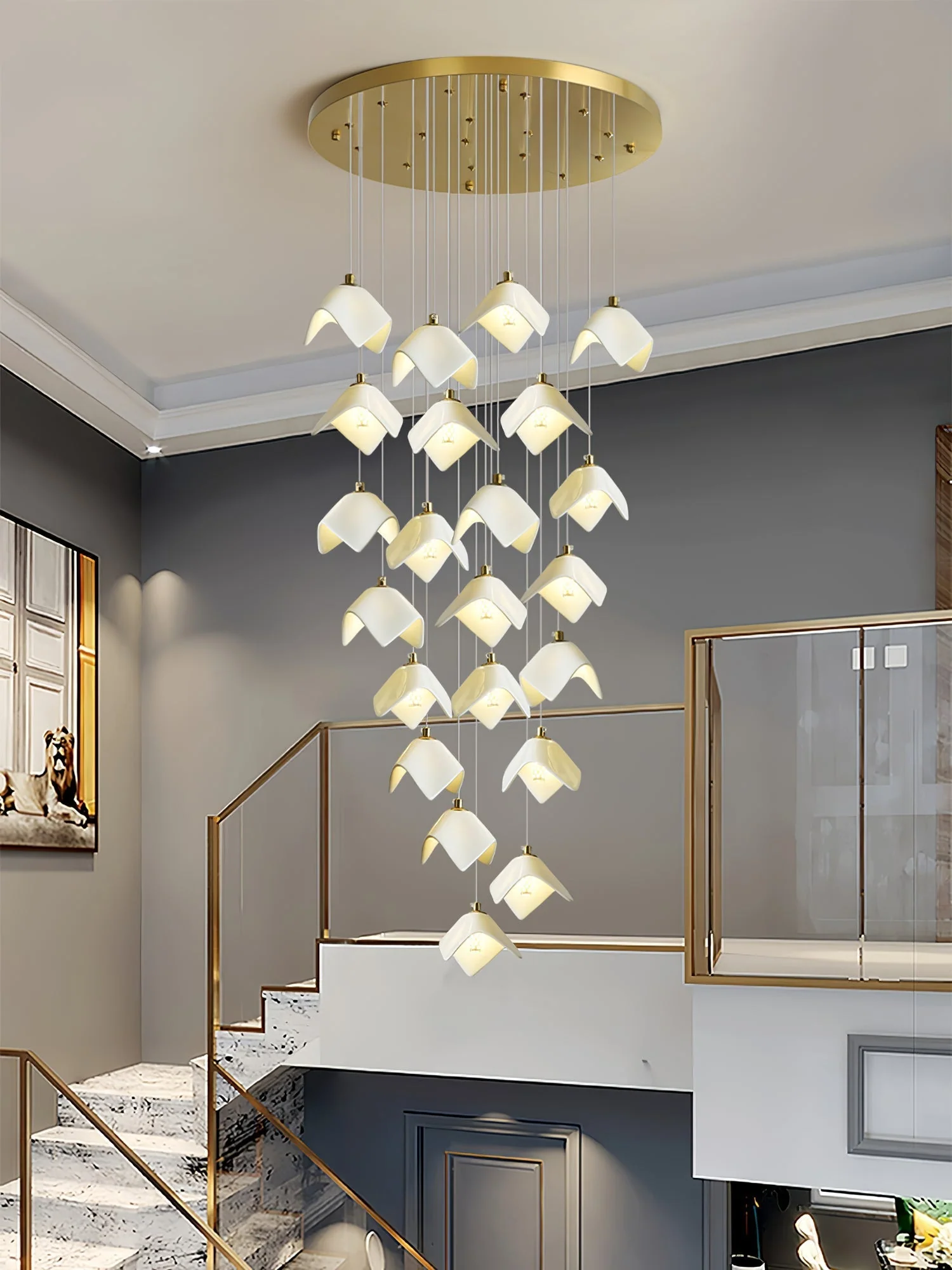 Cithayra Geometric Glass Brass Chandelier - Image 23