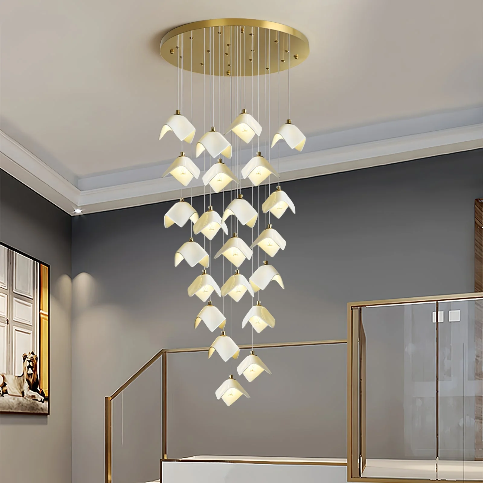 Cithayra Geometric Glass Brass Chandelier - Image 4