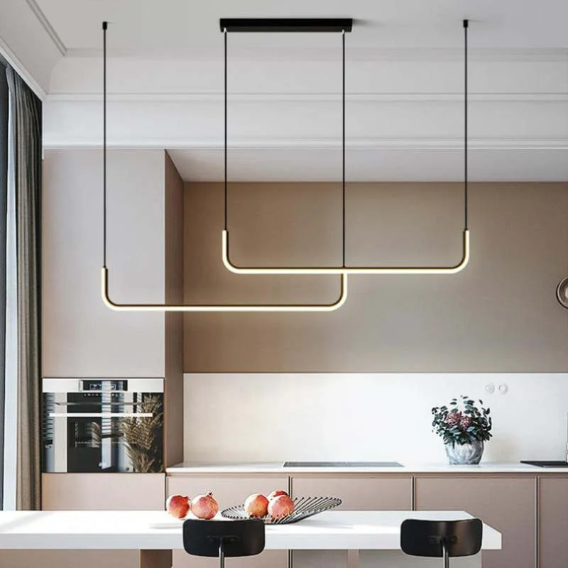 Clen Modern Linear Pendant Light Double Frame, Black/Gold - Image 2