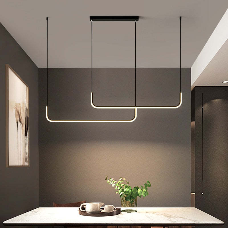 Clen Modern Linear Pendant Light Double Frame, Black/Gold - Image 5