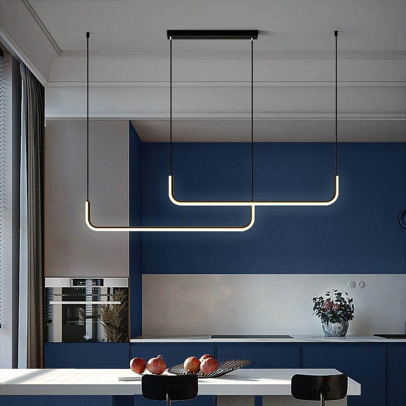 Clen Modern Linear Pendant Light Double Frame, Black/Gold - Image 6