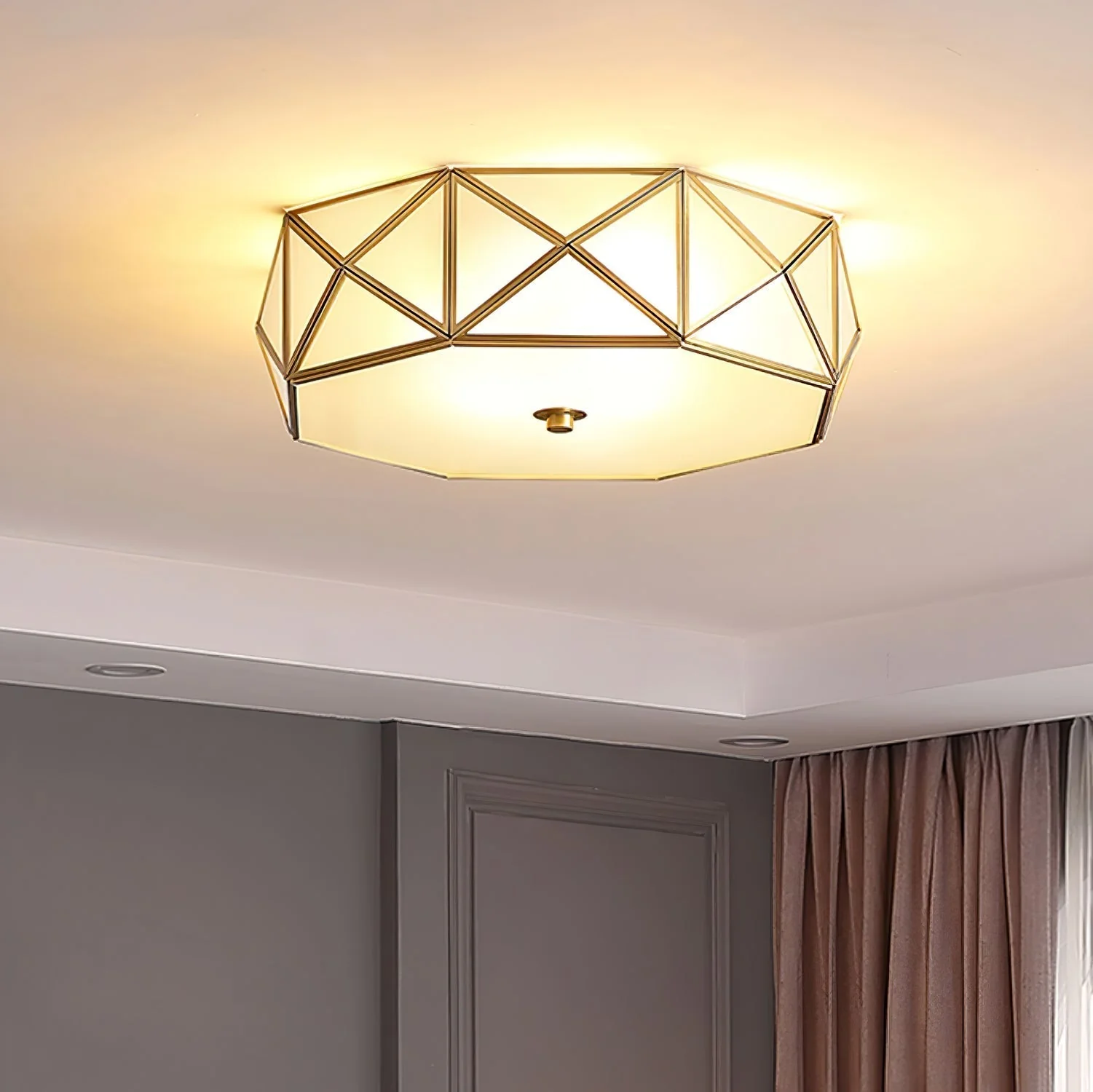 Coloreth Geometric Shaped Brass Glass Flush Ceiling Light - Image 14