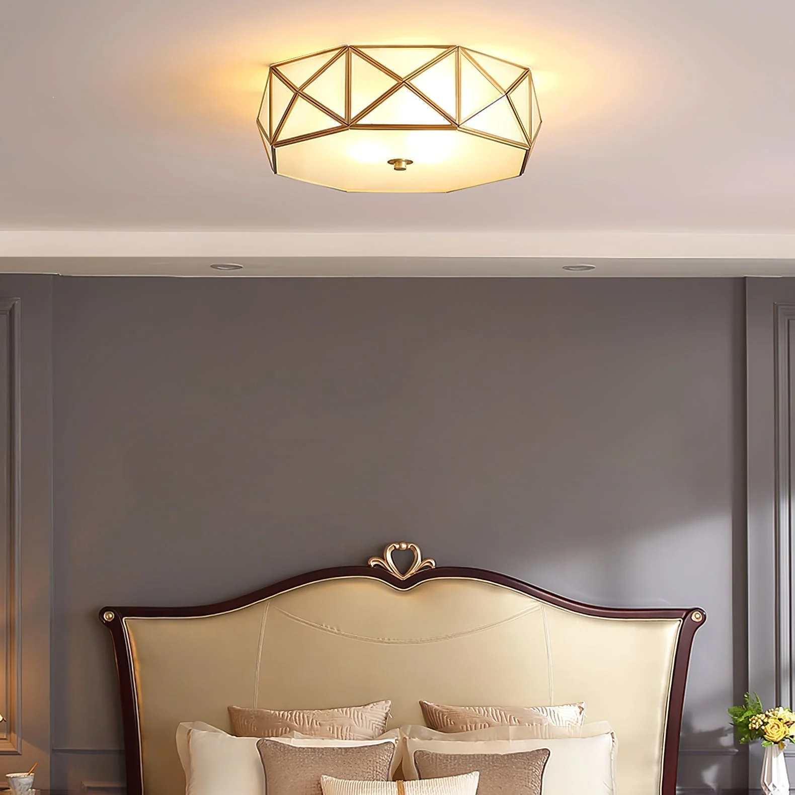 Coloreth Geometric Shaped Brass Glass Flush Ceiling Light - Image 15