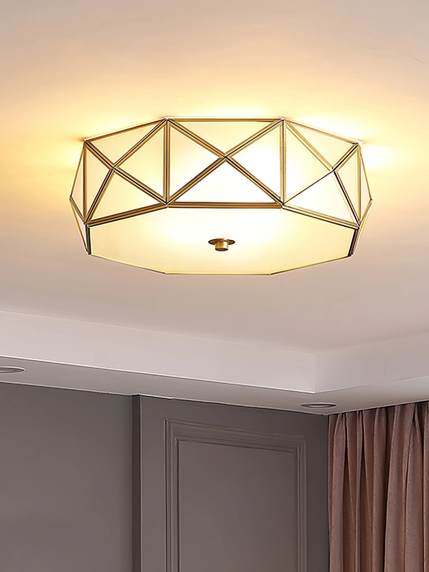 Coloreth Geometric Shaped Brass Glass Flush Ceiling Light - Image 2