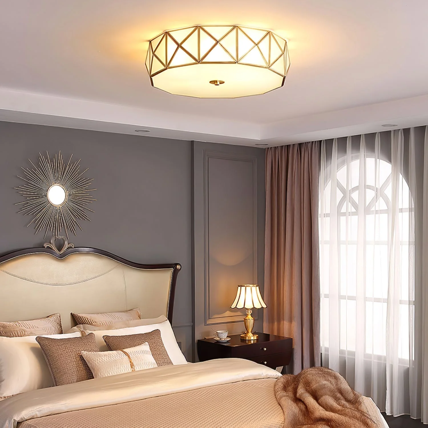 Coloreth Geometric Shaped Brass Glass Flush Ceiling Light - Image 3