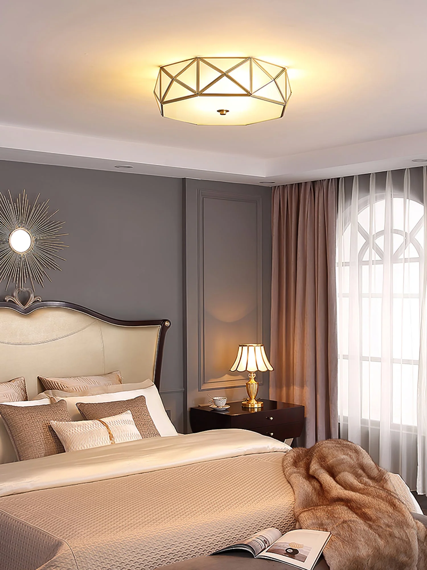 Coloreth Geometric Shaped Brass Glass Flush Ceiling Light - Image 4
