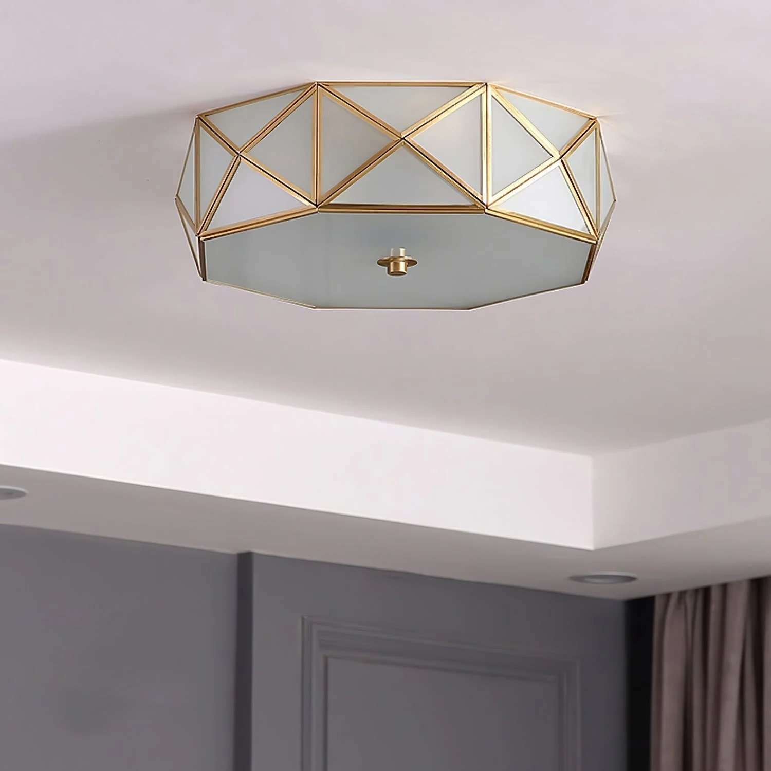 Coloreth Geometric Shaped Brass Glass Flush Ceiling Light - Image 5