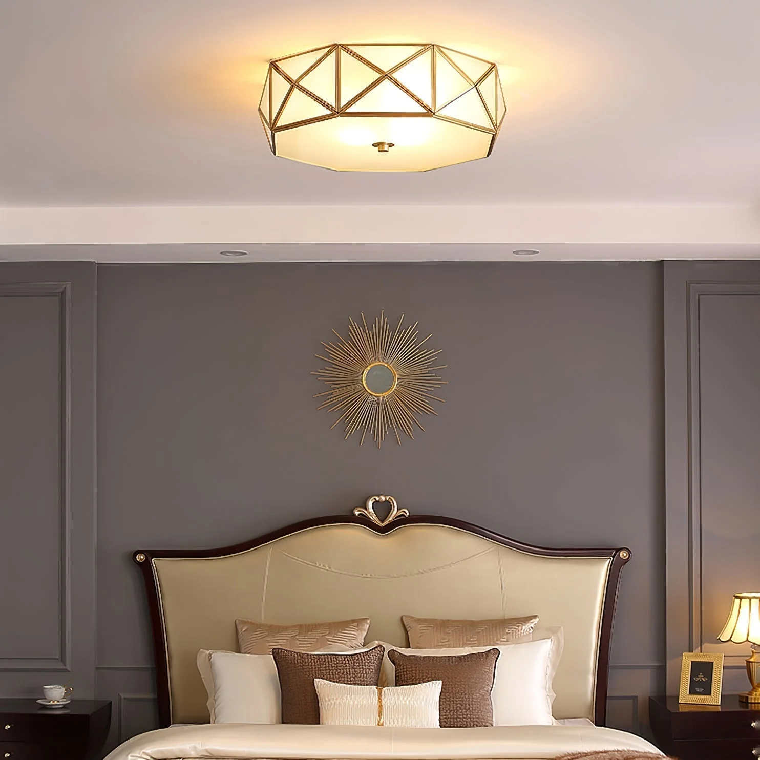 Coloreth Geometric Shaped Brass Glass Flush Ceiling Light - Image 6