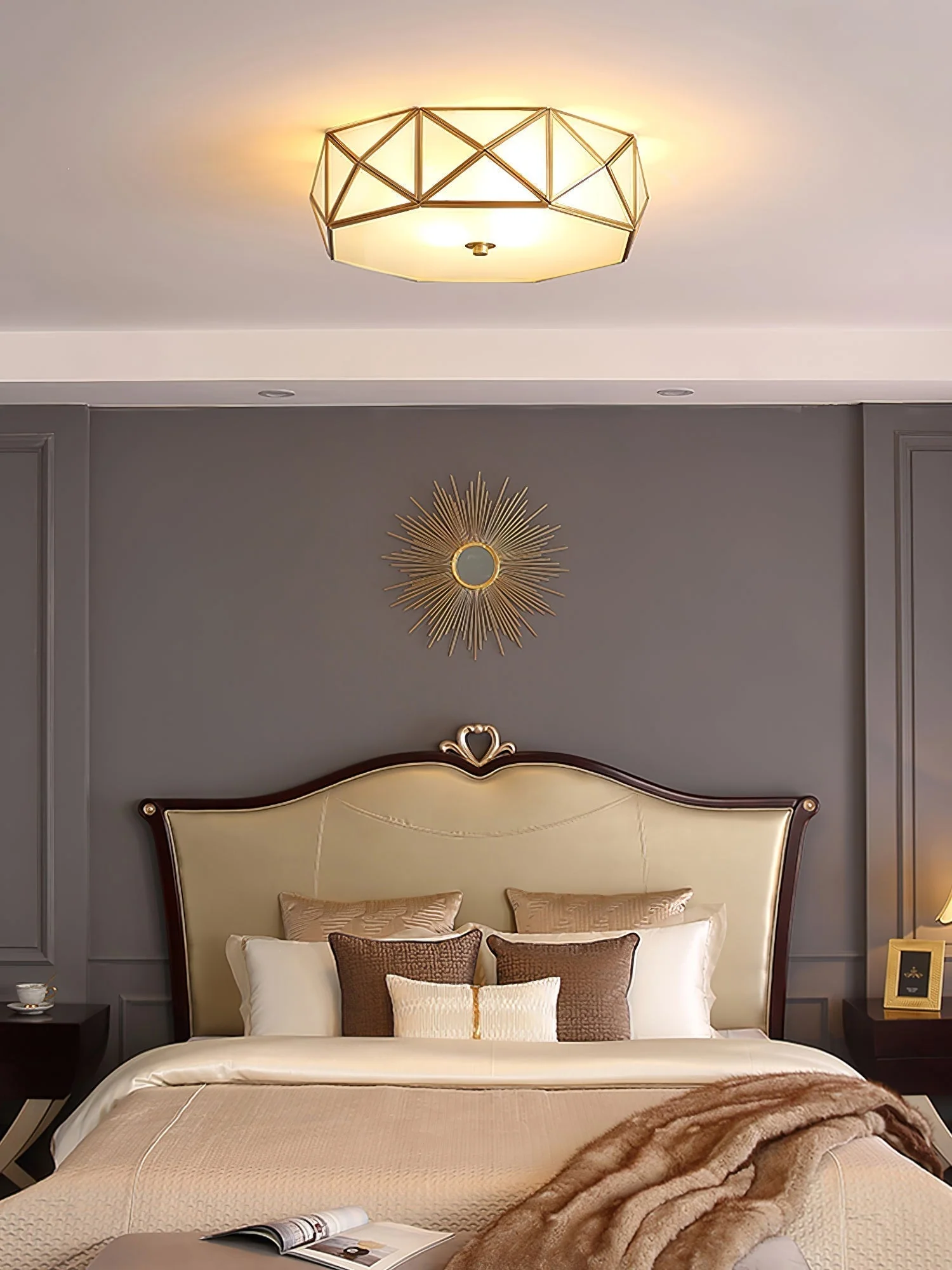 Coloreth Geometric Shaped Brass Glass Flush Ceiling Light - Image 7