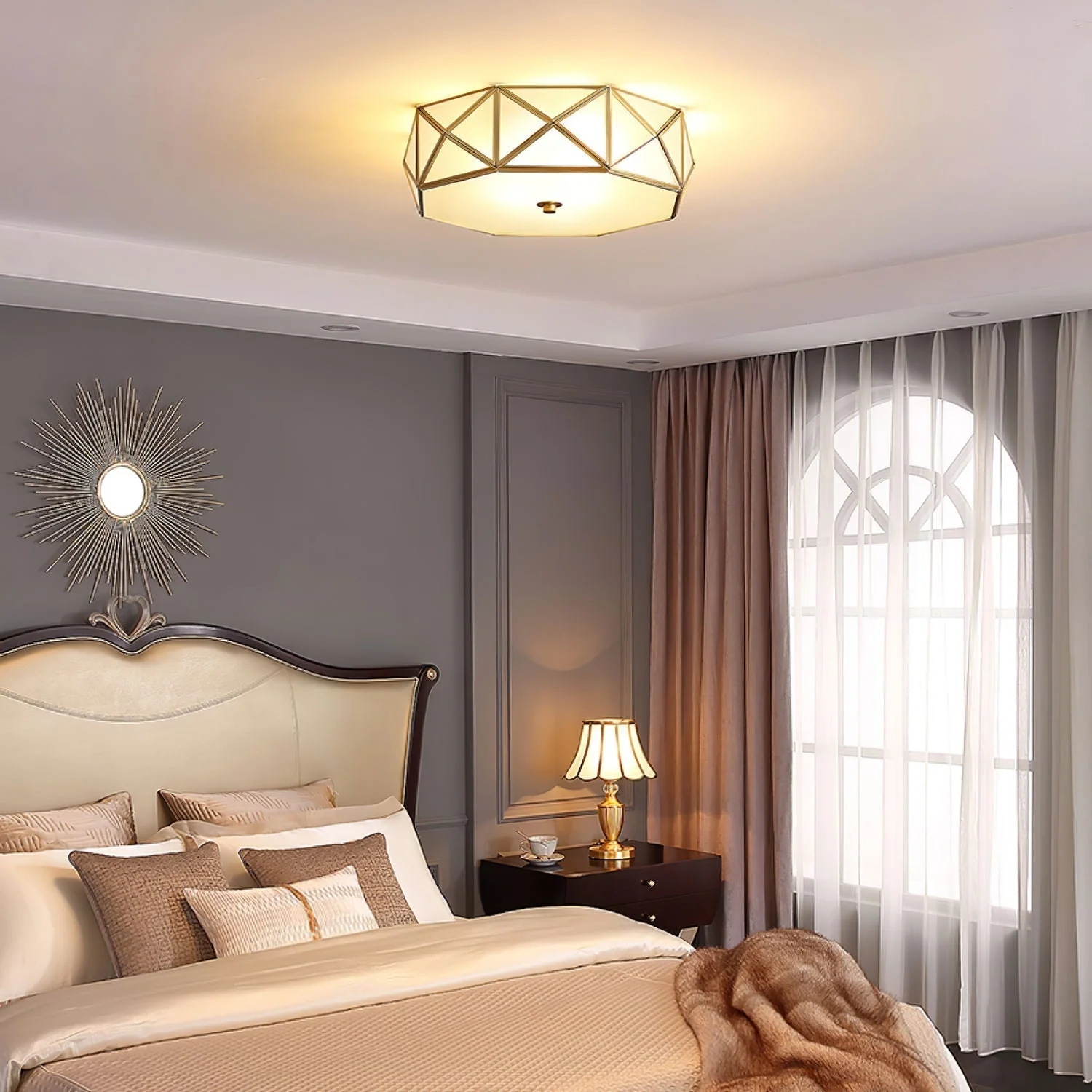 Coloreth Geometric Shaped Brass Glass Flush Ceiling Light - Image 8