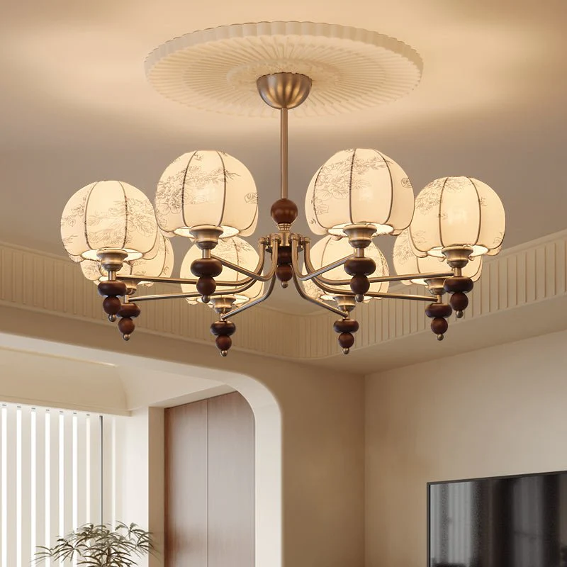 Comirisra Premium Traditional Petal Fabric Wood Chandelier - Image 6