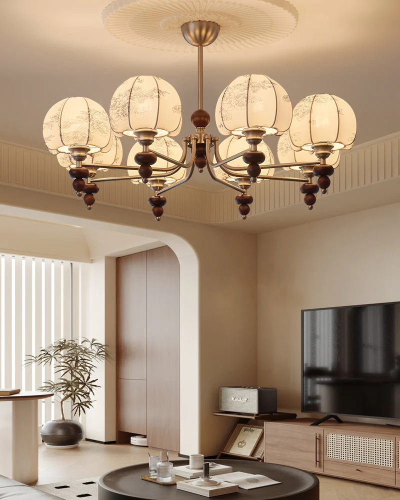Comirisra Premium Traditional Petal Fabric Wood Chandelier - Image 9