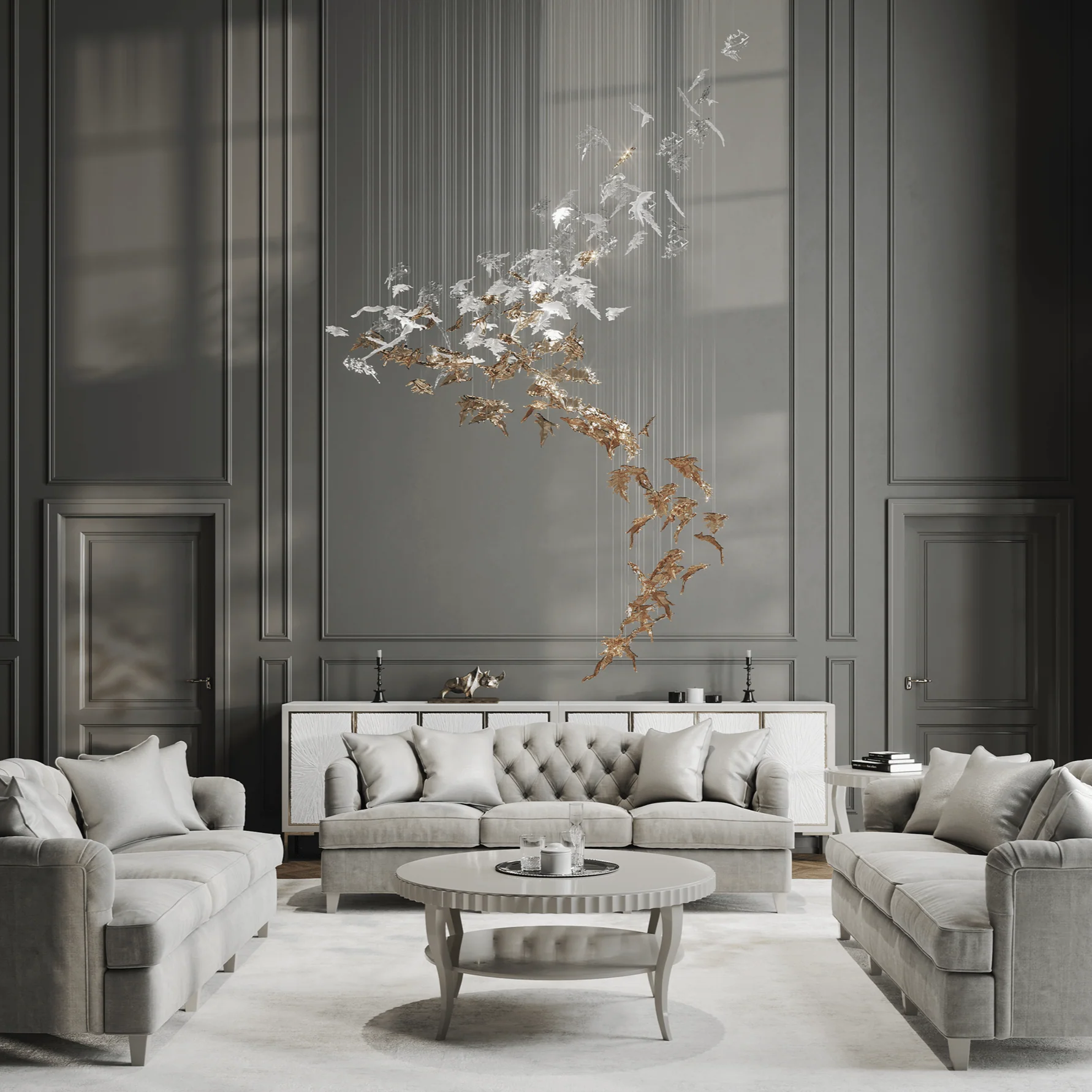 Cosolion Bird Amber Clear Glass Chandelier - Image 19