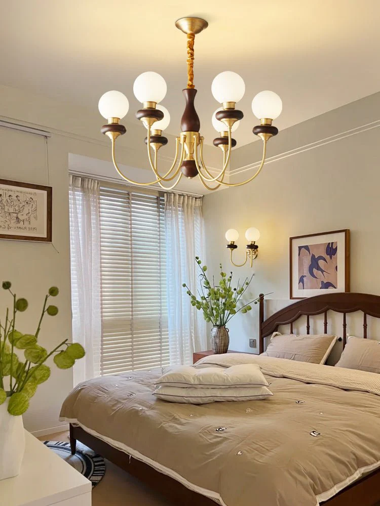 Cotheor Vintage Traditional Arc Wood Glass Chandelier - Image 10