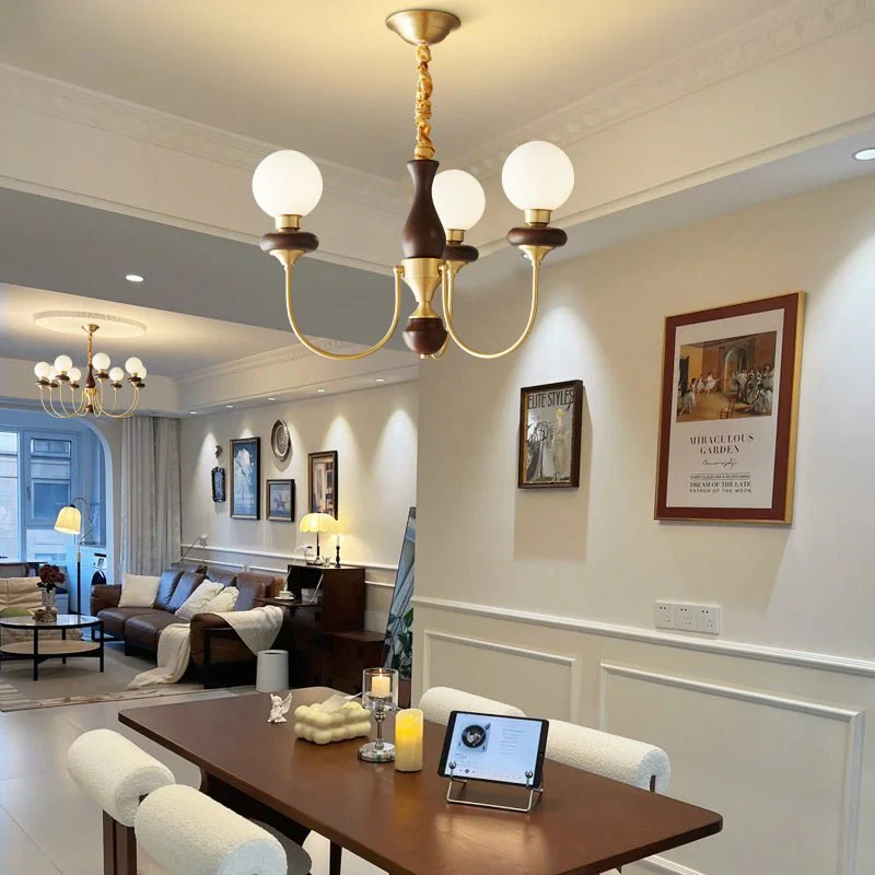 Cotheor Vintage Traditional Arc Wood Glass Chandelier - Image 15