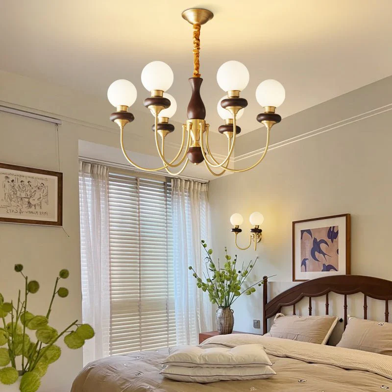 Cotheor Vintage Traditional Arc Wood Glass Chandelier - Image 16