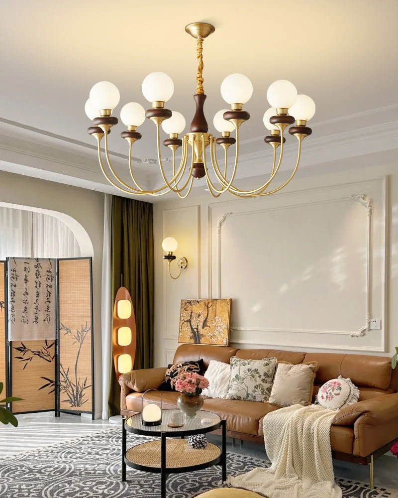 Cotheor Vintage Traditional Arc Wood Glass Chandelier - Image 22