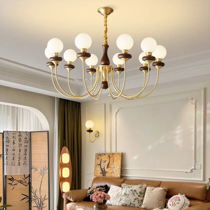 Cotheor Vintage Traditional Arc Wood Glass Chandelier - Image 4