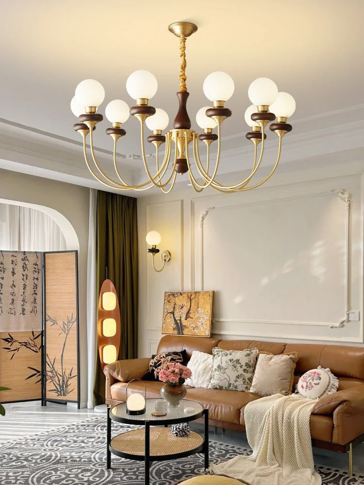 Cotheor Vintage Traditional Arc Wood Glass Chandelier - Image 9