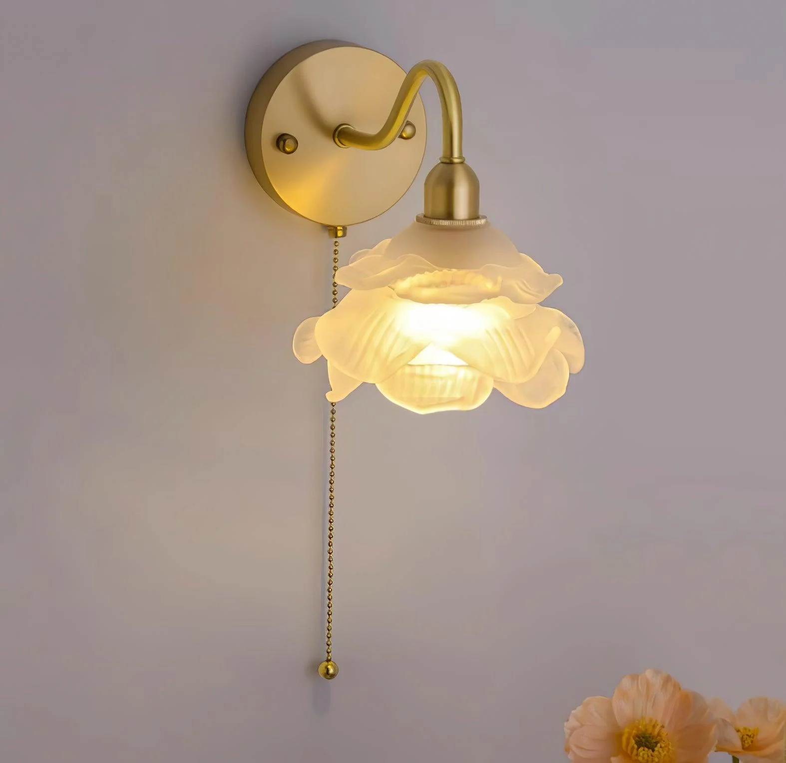 Cove Nordic Art Rose Brass Glass Wall Light - Image 12