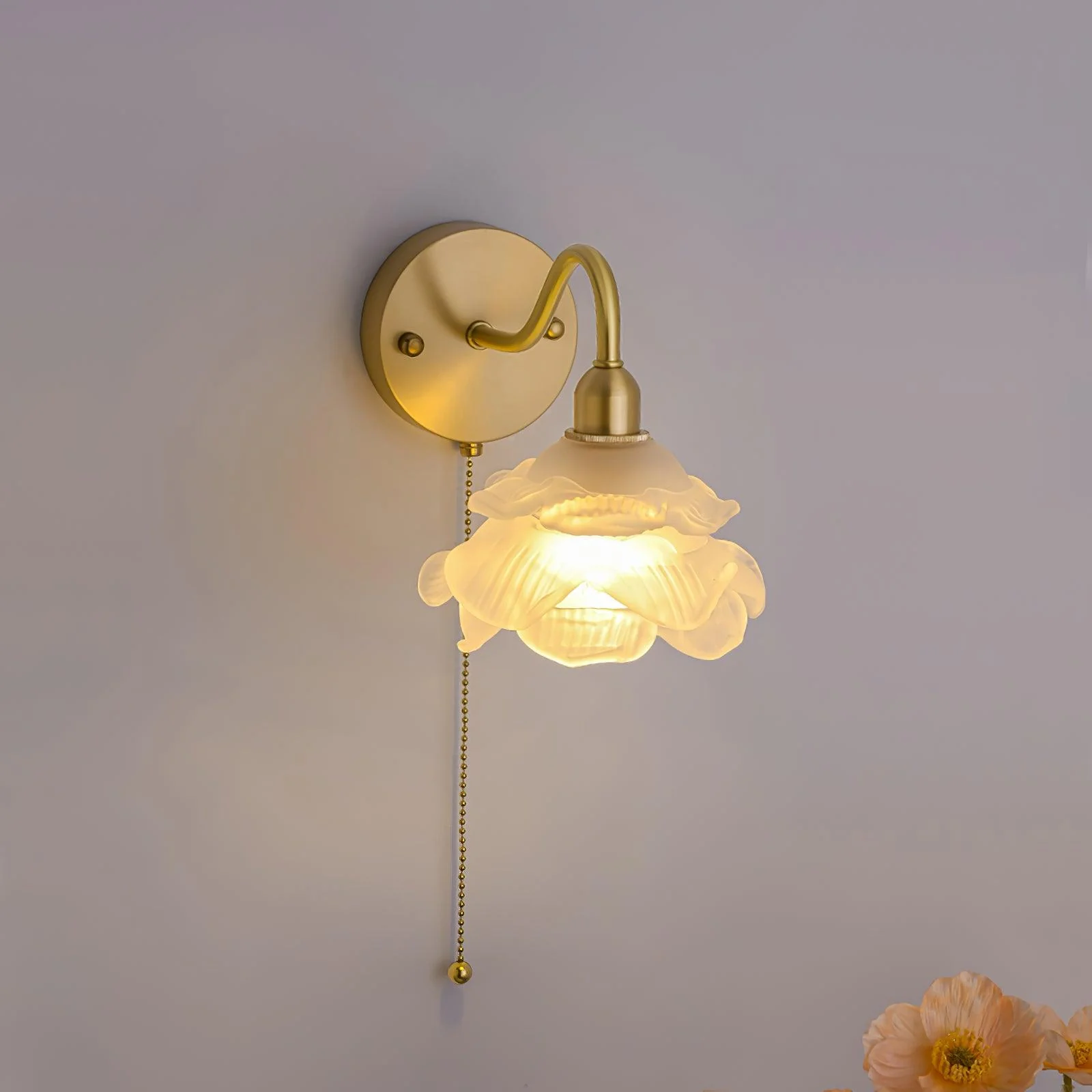Cove Nordic Art Rose Brass Glass Wall Light - Image 4
