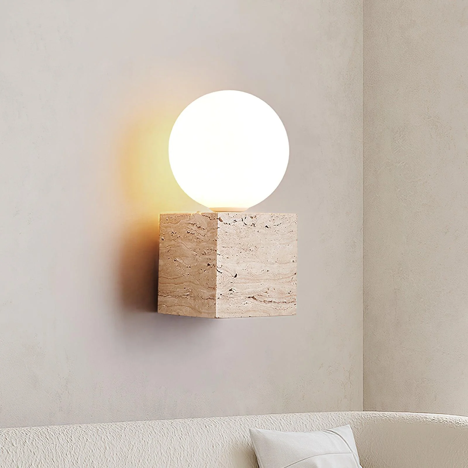 Cube Minimalist Travertine Wall Light - Image 2
