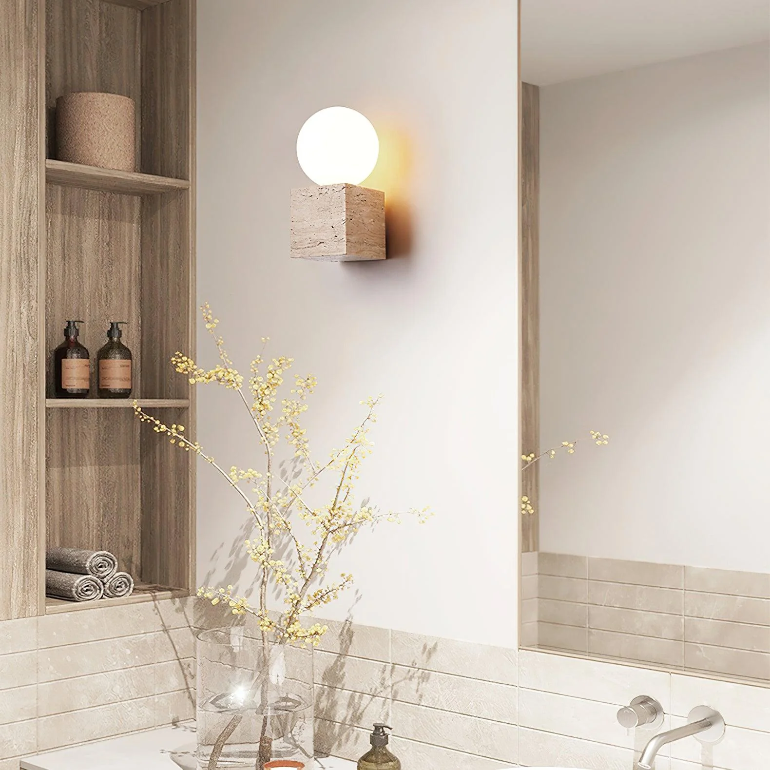 Cube Minimalist Travertine Wall Light - Image 7