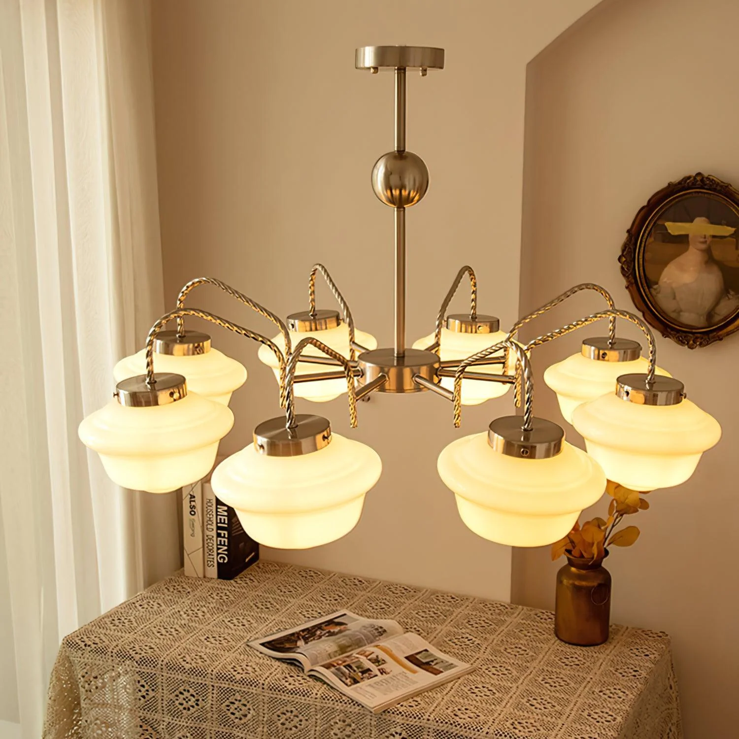 Curinel Vintage Chrome Glass Chandelier - Image 10