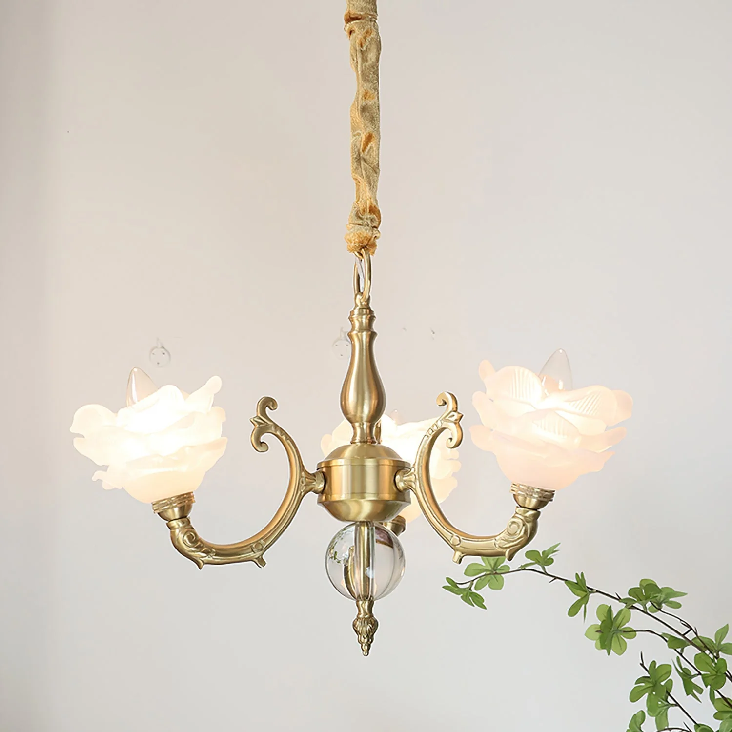 Curved Vintage Brass Chandelier - Image 10