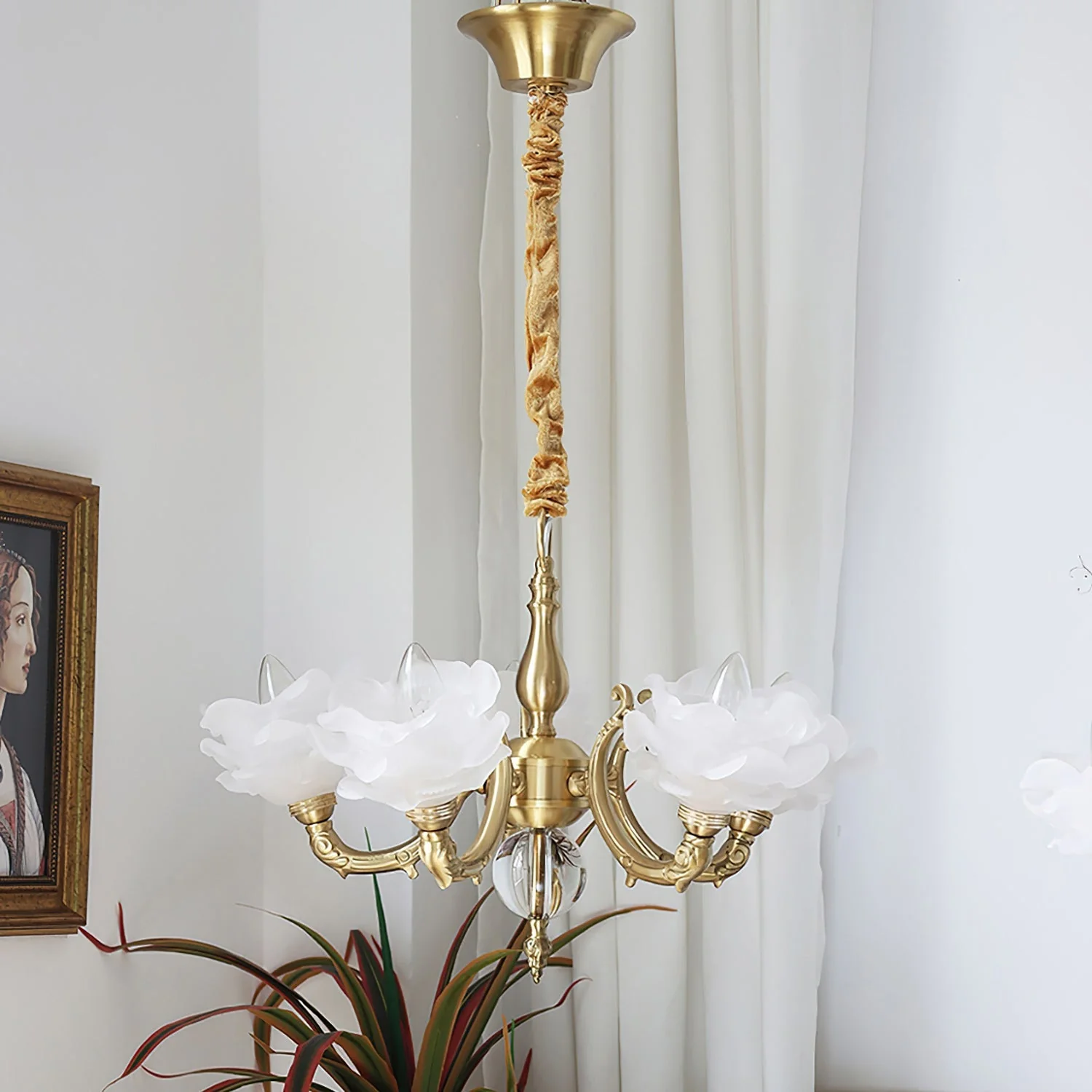 Curved Vintage Brass Chandelier - Image 14