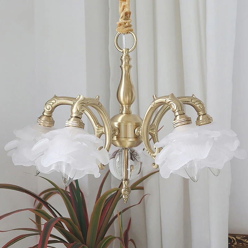 Curved Vintage Brass Chandelier - Image 20