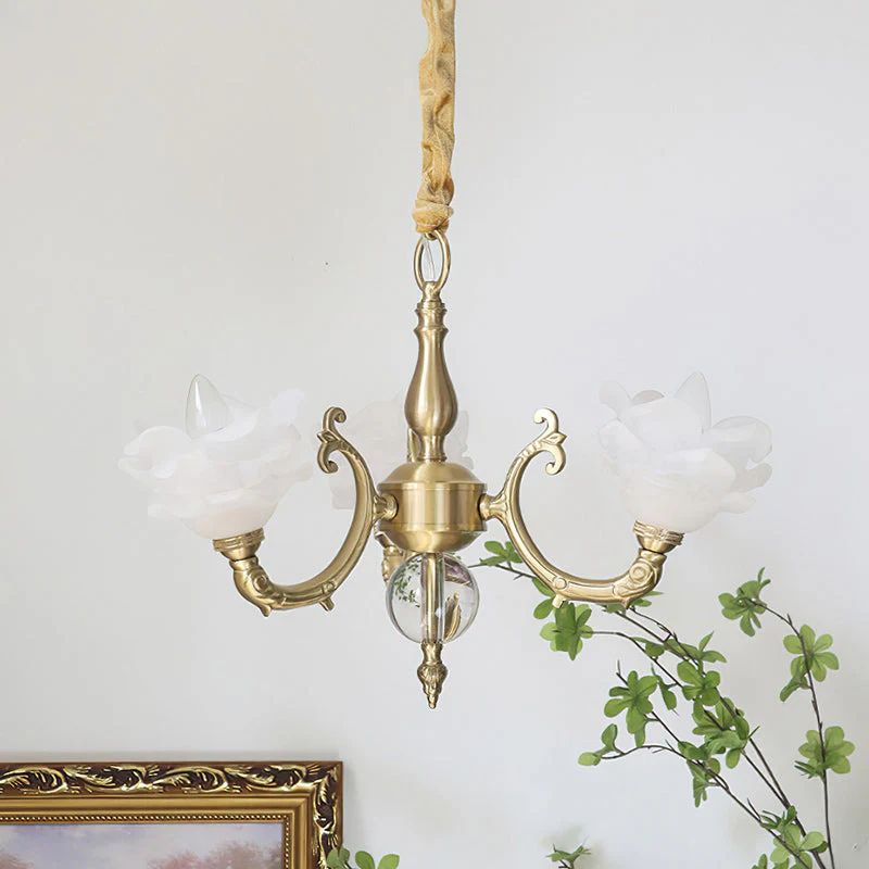 Curved Vintage Brass Chandelier - Image 21