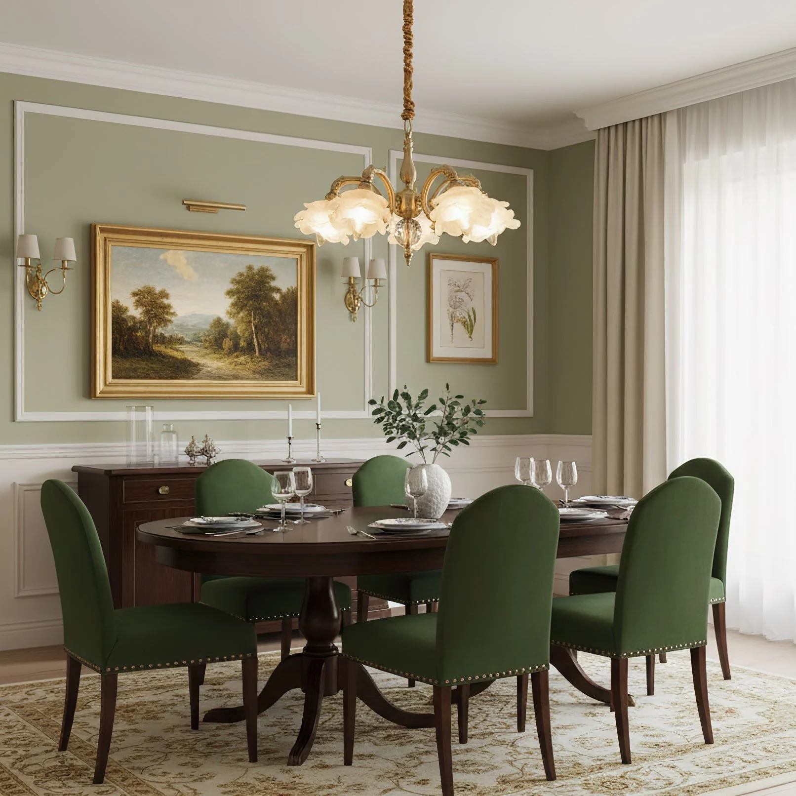 Curved Vintage Brass Chandelier - Image 3