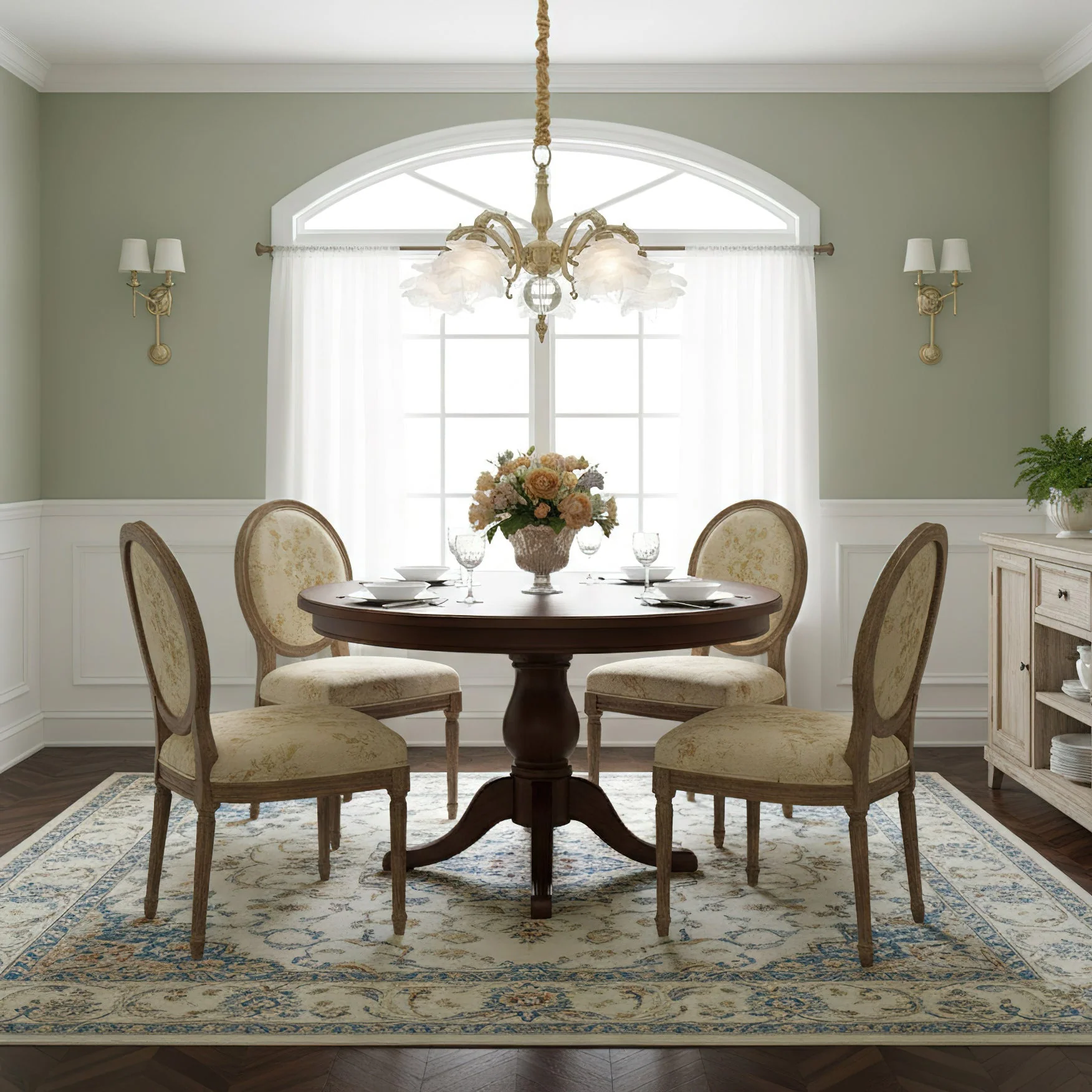 Curved Vintage Brass Chandelier - Image 5