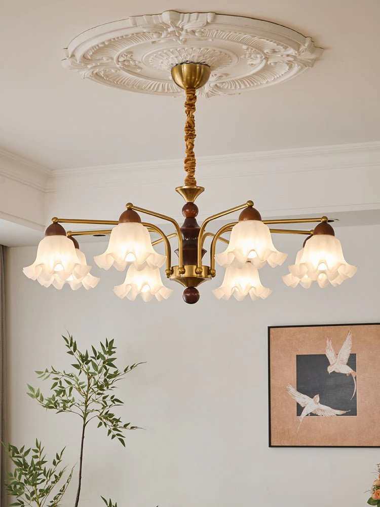 Lylaeen Elegance Vintage Glass Wood Chandelier - Image 12