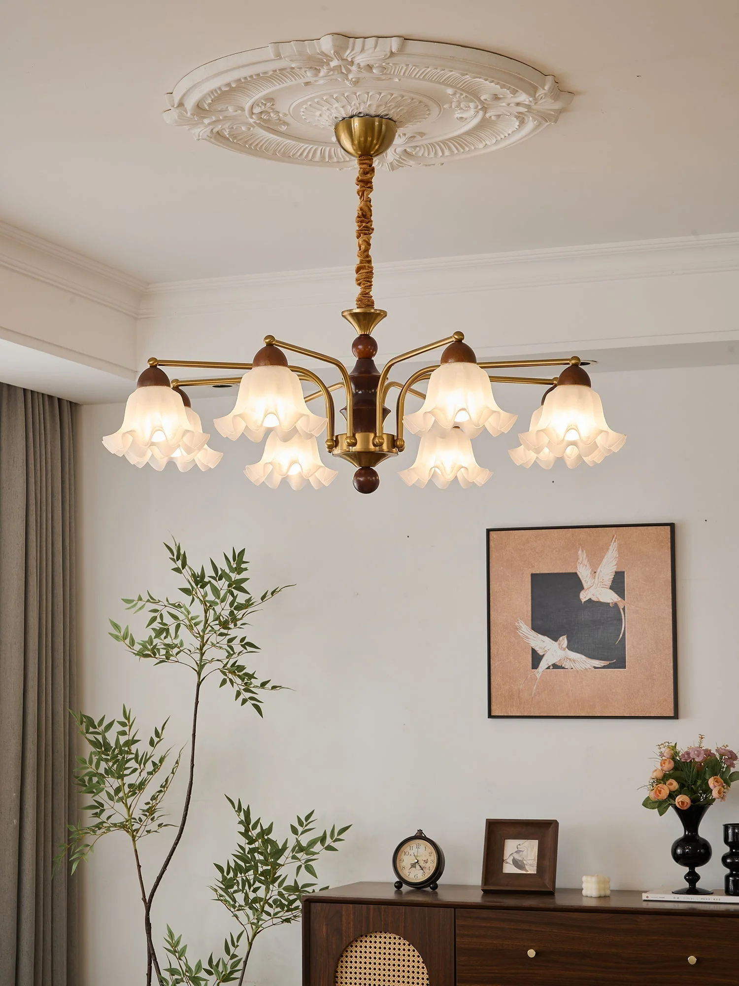 Lylaeen Elegance Vintage Glass Wood Chandelier - Image 27