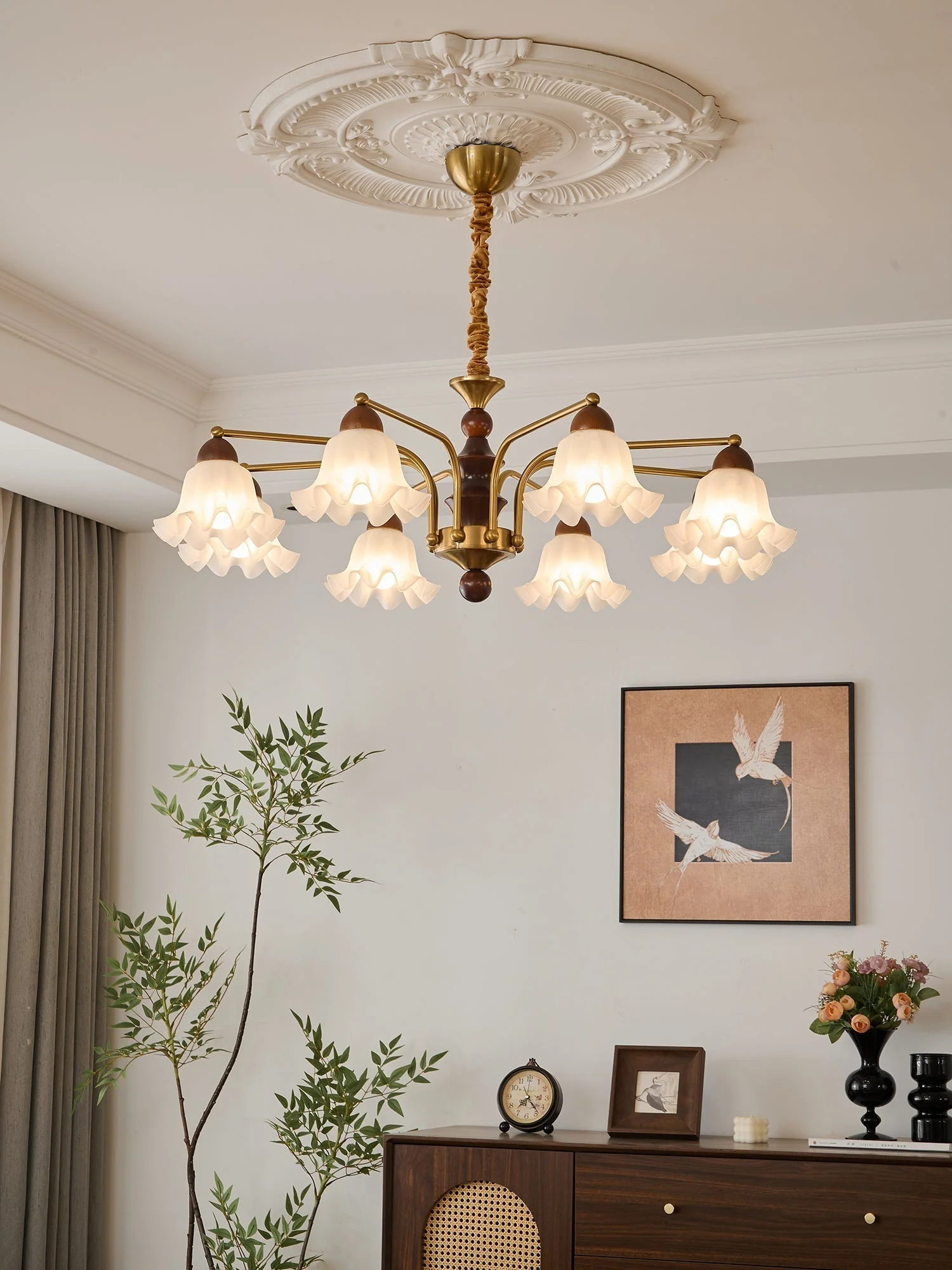 Lylaeen Elegance Vintage Glass Wood Chandelier - Image 3