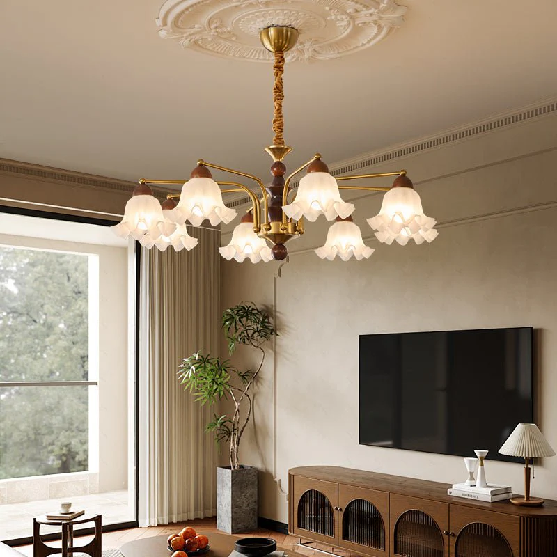 Lylaeen Elegance Vintage Glass Wood Chandelier - Image 4