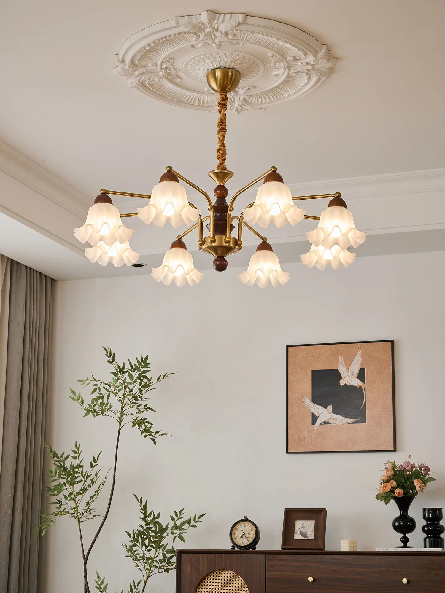 Lylaeen Elegance Vintage Glass Wood Chandelier - Image 5