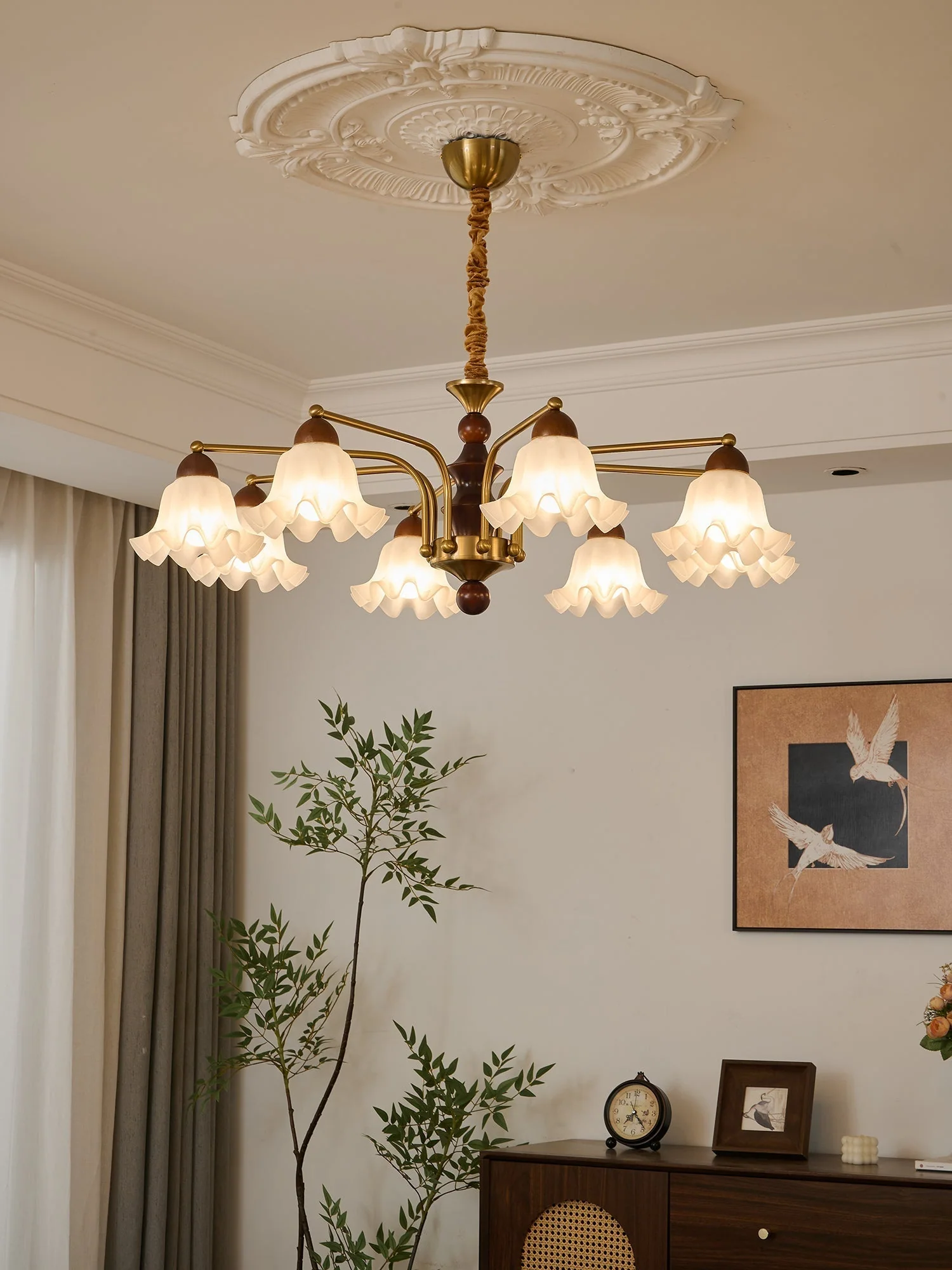 Lylaeen Elegance Vintage Glass Wood Chandelier - Image 6